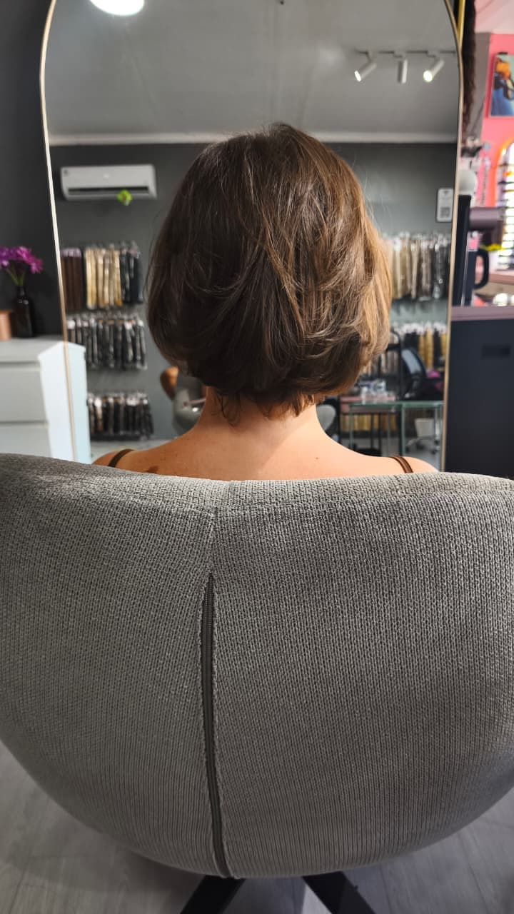 Client before — brown bob, keratin bond 150 g double drawn