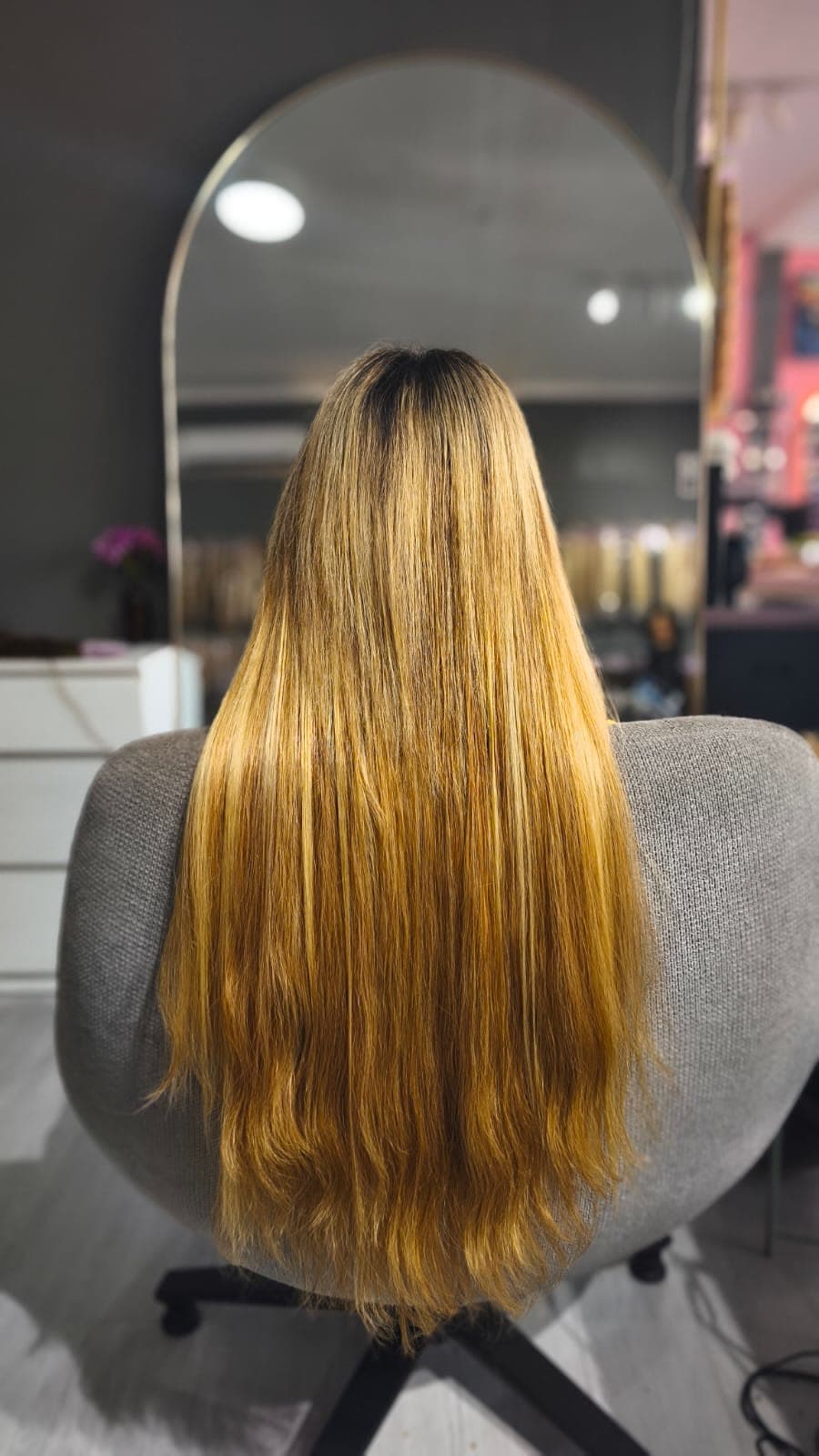 Same client after — long golden blonde, Keratin Bond premium 140 g