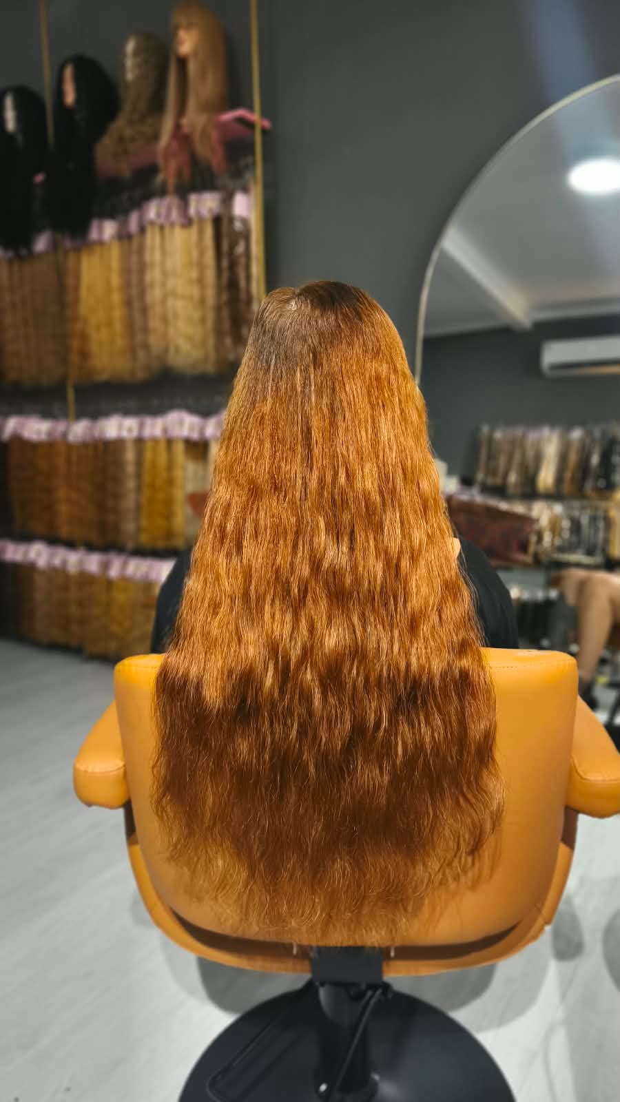 Same client after — long ginger waves, Keratin Bond double 150 g
