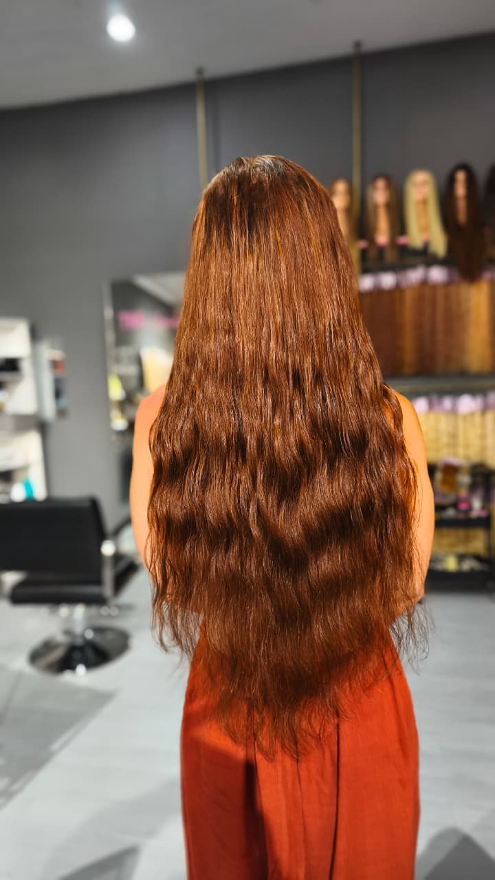 Same client after — long copper waves, Keratin Bond bundle 100 g