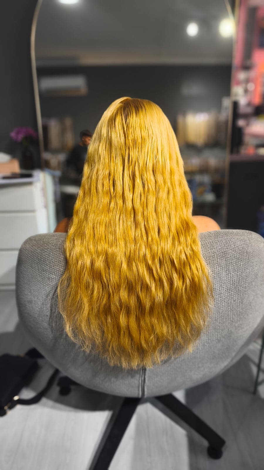 Same client after — long blonde waves, Nano Ring double 100 g
