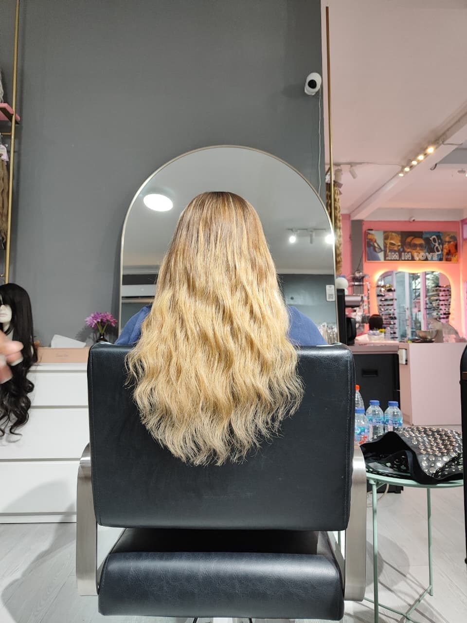 Same client after — long blonde waves, Nano Ring 100 g