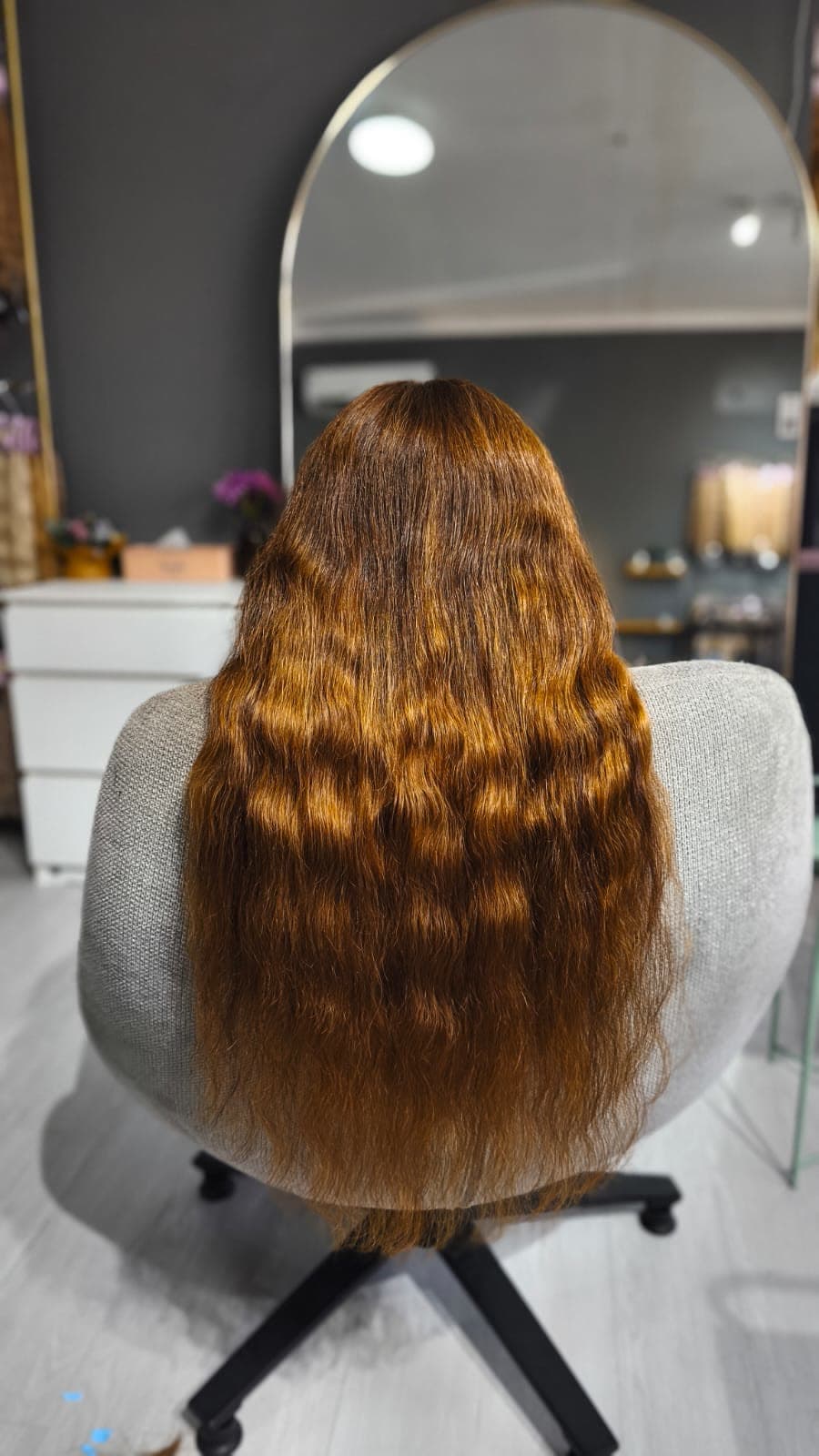 Same client after — long copper waves, Tape-In single 150 g