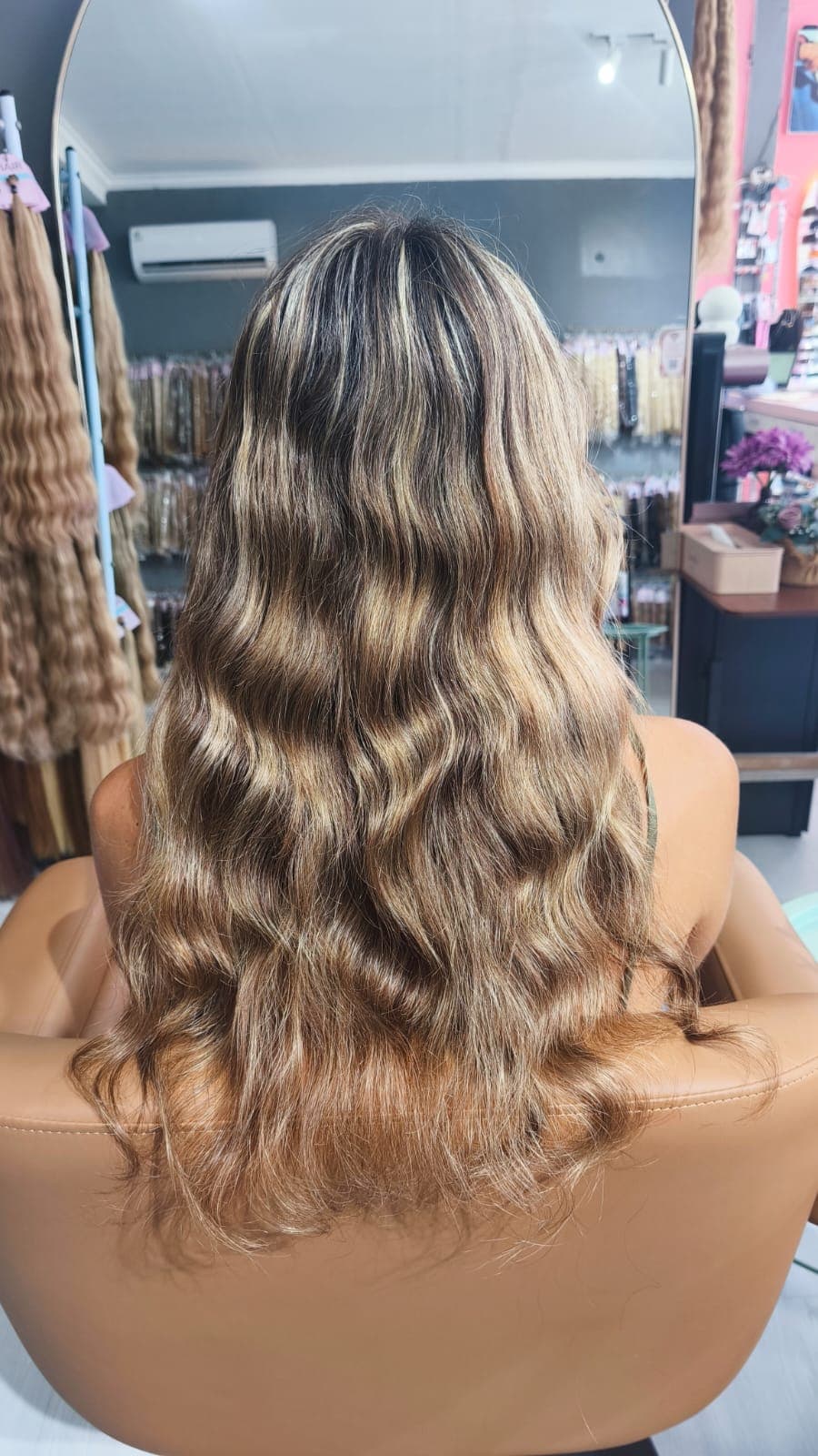 Client before — balayage waves to mid-back