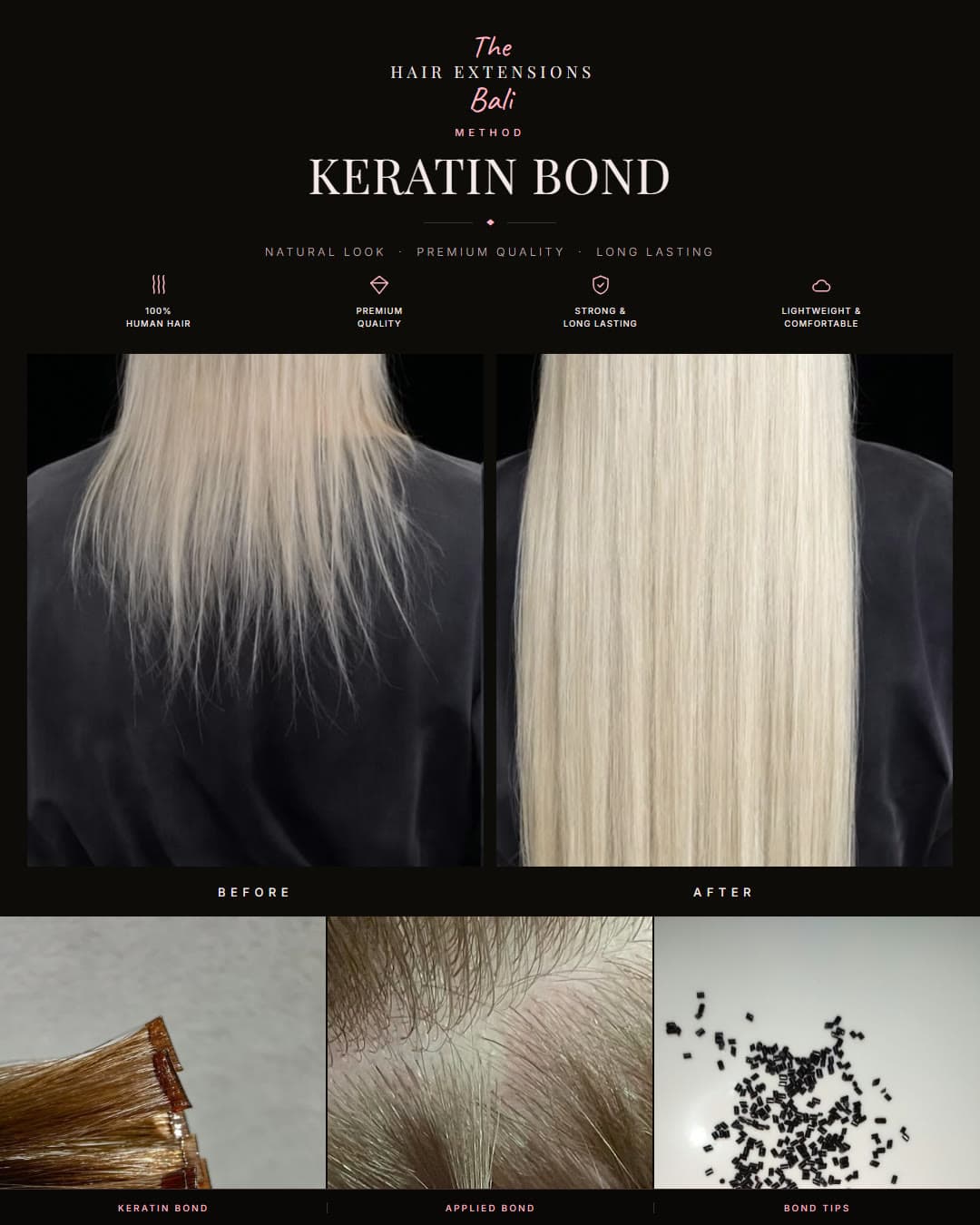 Keratin Bond — before and after with product detail