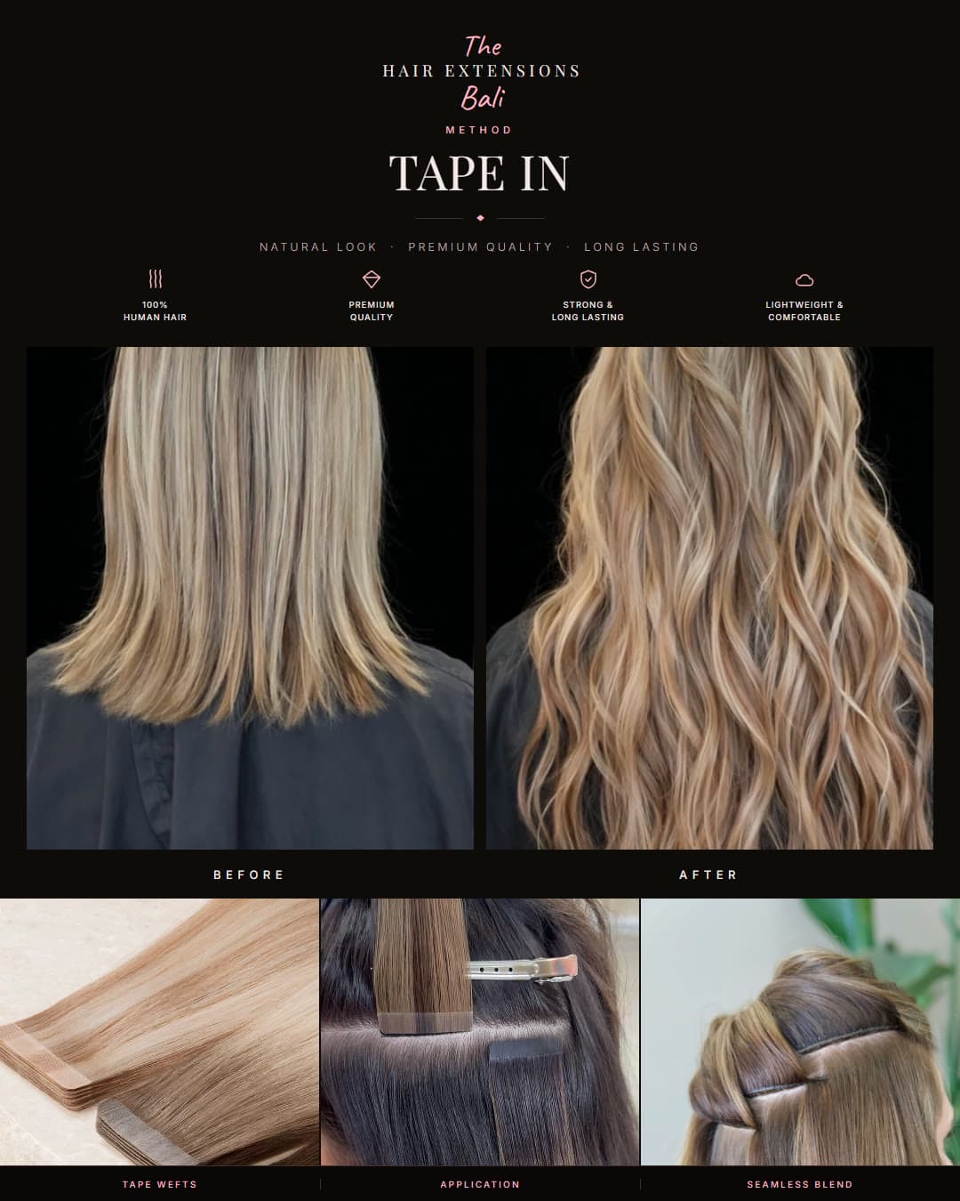 Tape-In — before and after with product detail