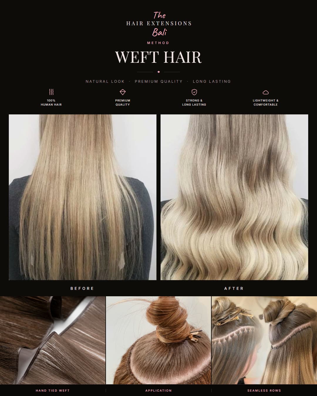 Weft (Sew-In) — before and after with product detail