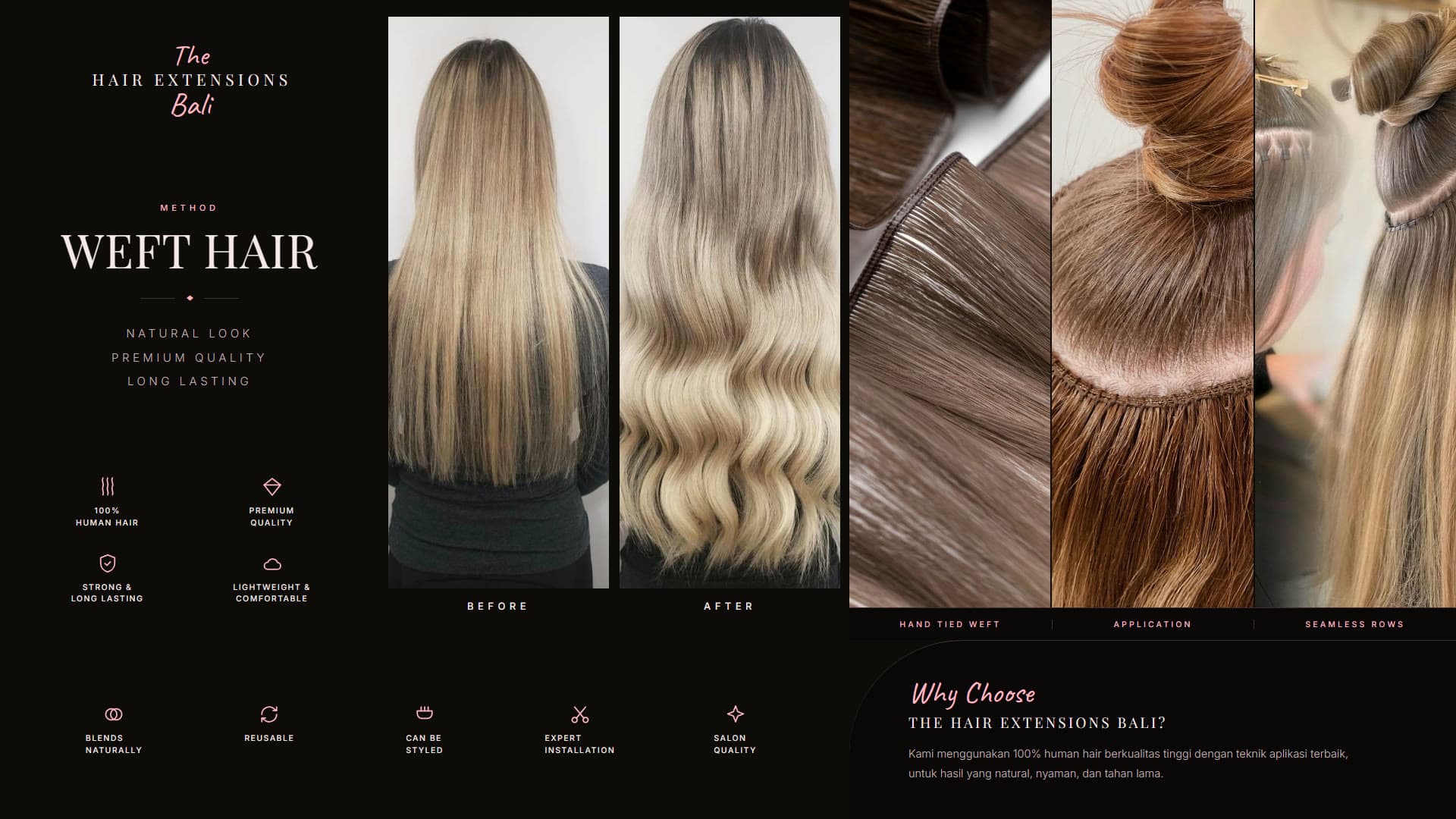 Weft (Sew-In) — before and after with product detail